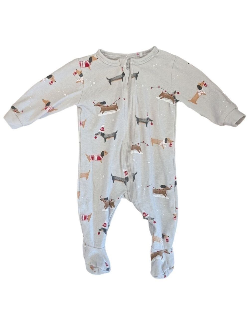 Petit Lem Gray Holiday Dog Print Kids Footie‎